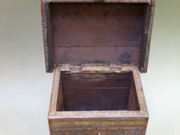 Small Wheeled Leather and Copper and Wood Box