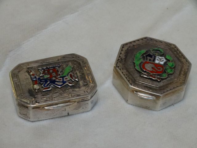 Pair of Peruvian Silver Boxes w. Enamel