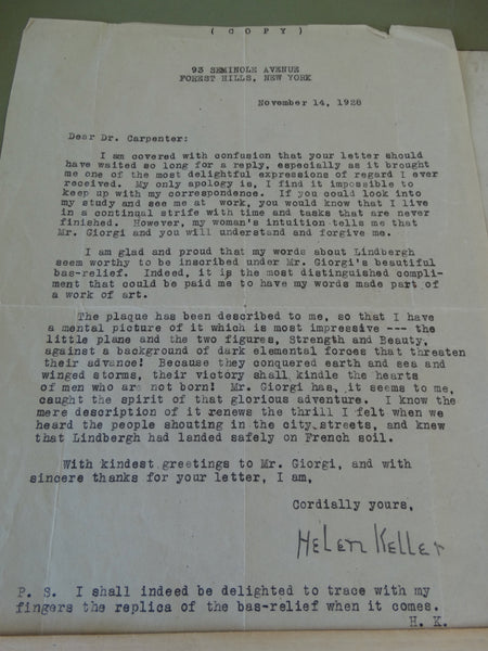Frederico Giorgi: Helen Keller Historical items related Lindbergh Flight.