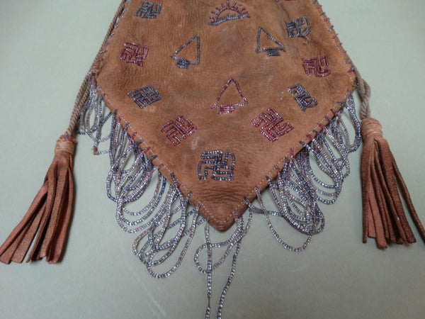 Arts & Crafts Leather Pouch Beaded Bag