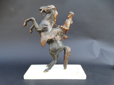 Copper-Finish Figure of Horse and Rider, Horse Rearing c 1933