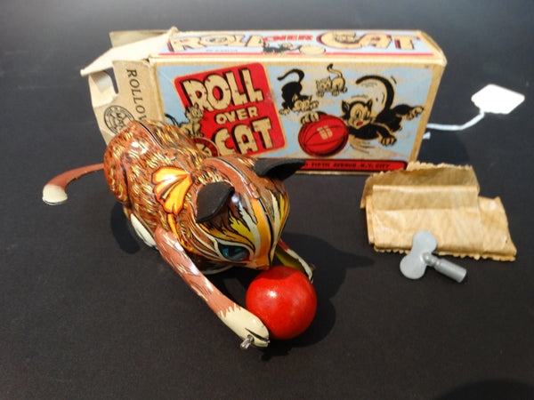 Marx Roll Over Cat in Box Tin Toy