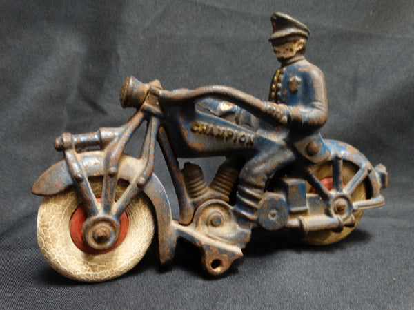 Hubley Champion Harley Davidson and Rider Cast Iron Toy