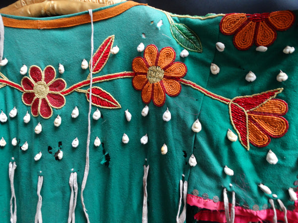 Plateau Indian Trade Cloth Dress with Cowries and Embroideries