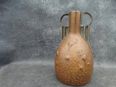 Winhart & Co  Ludwig Vierthaler Seaform Repoussé Copper Vase - Silver Over Brass Handles 1905