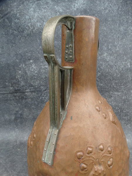 Winhart & Co  Ludwig Vierthaler Seaform Repoussé Copper Vase - Silver Over Brass Handles 1905