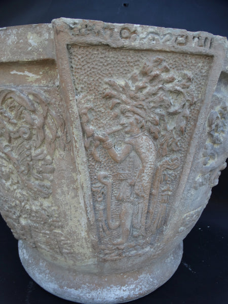 Pair of Italian Terracotta Mayan Revival Pots A2326