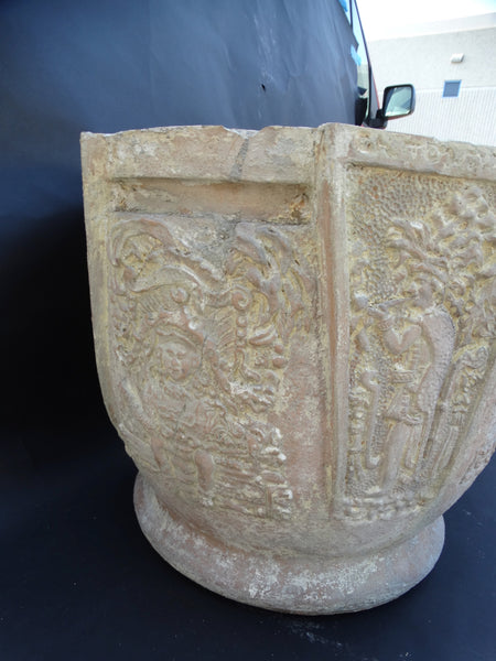 Pair of Italian Terracotta Mayan Revival Pots A2326