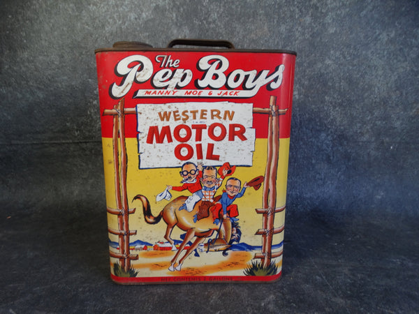 Antique Pep Boys On The Range Western Motor Oil Can c 1949 A2339