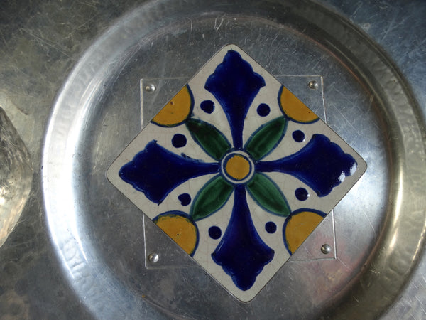 Cellini-Craft Round Tray with Inset Talavera Tile A2355