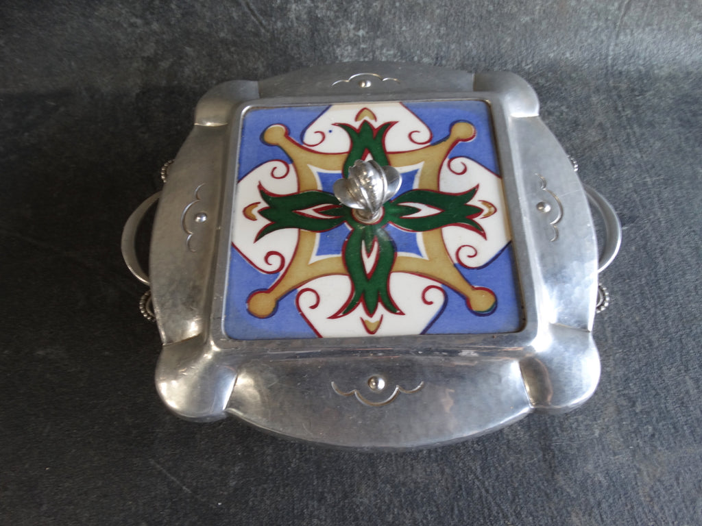 Cellini-Craft Handwrought Lidded Serving Dish with Spanish Tile A2356