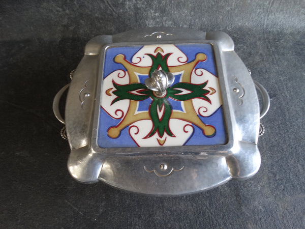 Cellini-Craft Handwrought Lidded Serving Dish with Spanish Tile A2356