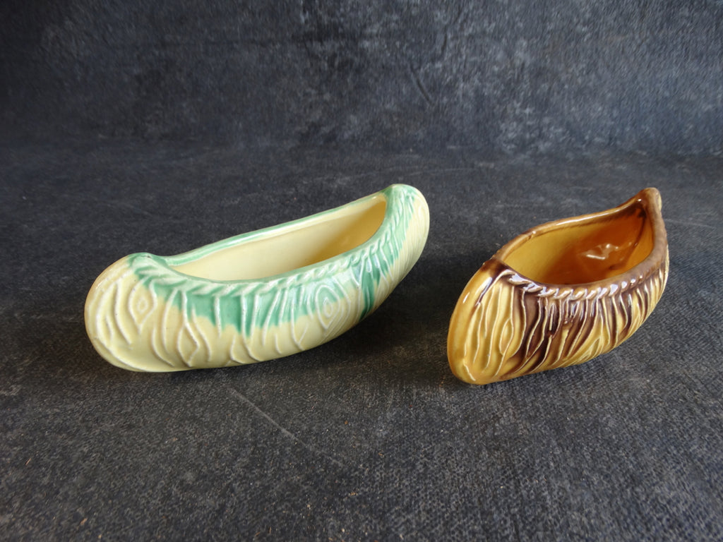 Pair of Hand-Glazed Earthenware Pottery Canoe Planters A2368