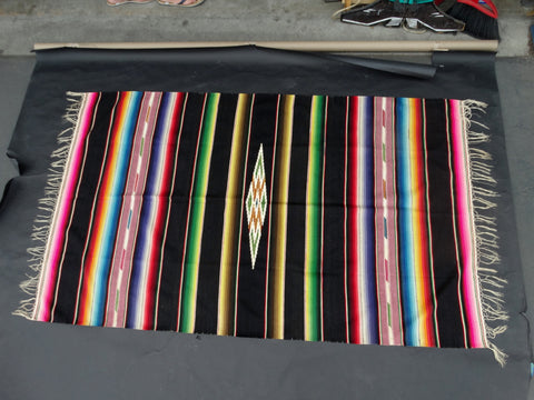 Black Mexican Serape with Corresponding Color Stripes circa 1940 A2414