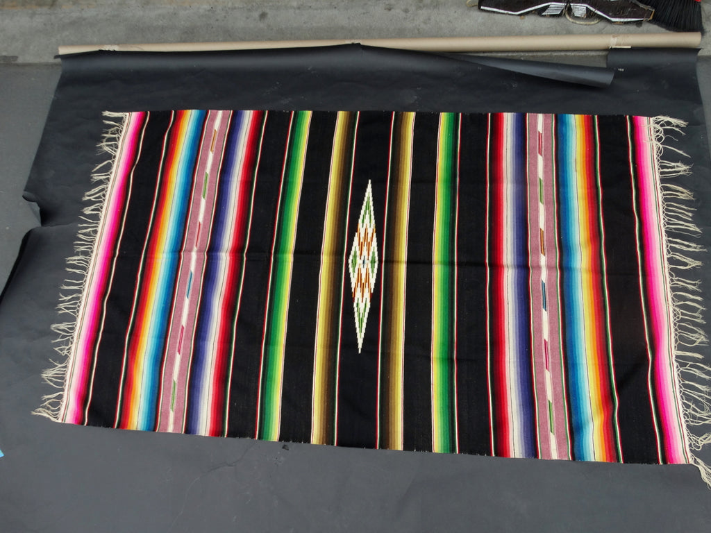 Black Mexican Serape with Corresponding Color Stripes circa 1940