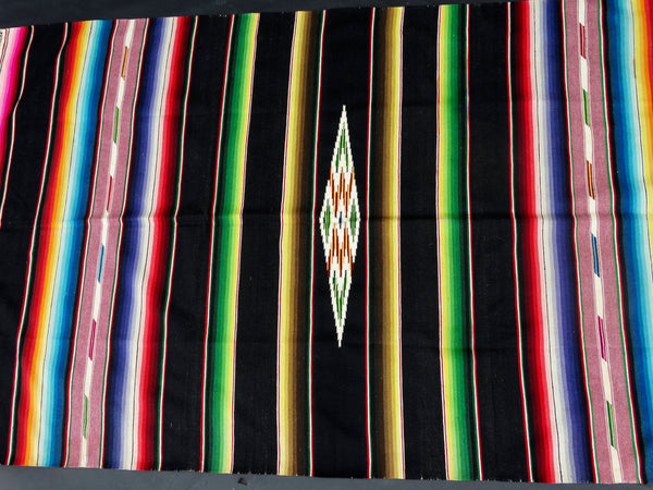 Black Mexican Serape with Corresponding Color Stripes circa 1940 A2414