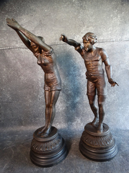 The Diving Lesson -  A Pair of early 1900s White-Metal Figures A2439