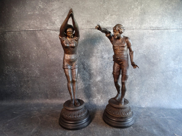 The Diving Lesson -  A Pair of early 1900s White-Metal Figures A2439