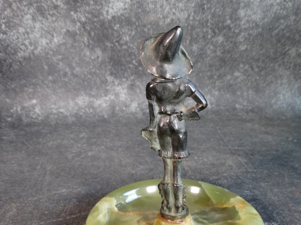Bronze Cowgirl Onyx Ashtray or Trinket Tray  c 1930s A2564