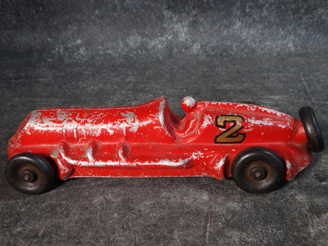 E.R. Roach Industries Sand-Cast Aluminum Race Car Painted Red with Rubber Wheelscirca 1945 A2575