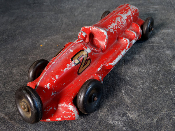 E.R. Roach Industries Sand-Cast Aluminum Race Car Painted Red with Rubber Wheelscirca 1945 A2575