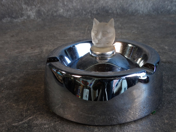 Marchal Executive Deco Ashtray with a frosted Glass Cat's Head 1940s A2592