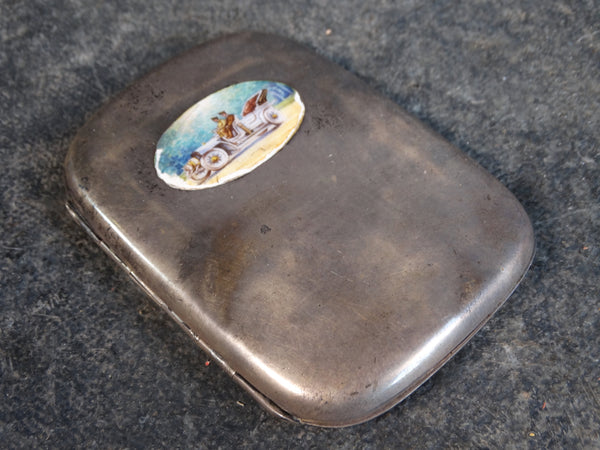 Silver-Plated & Hand-painted Porcelain Cigarette Case c 1908 A2596