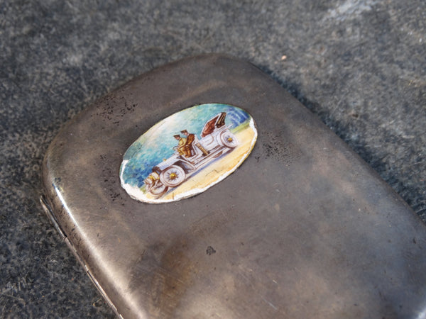 Silver-Plated & Hand-painted Porcelain Cigarette Case c 1908 A2596