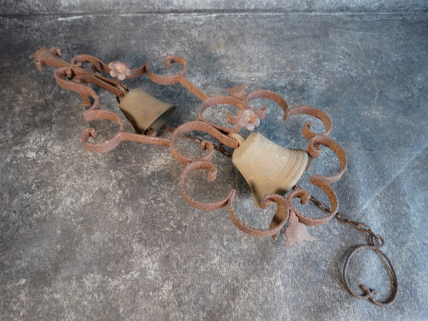 Spanish Revival Wrought Iron Double Entry Bell c 1920s A2642