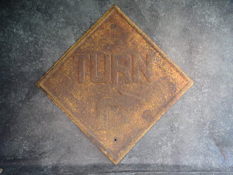Turn Right - Cast Iron Street Sign Raised Lettering 1930s A2706