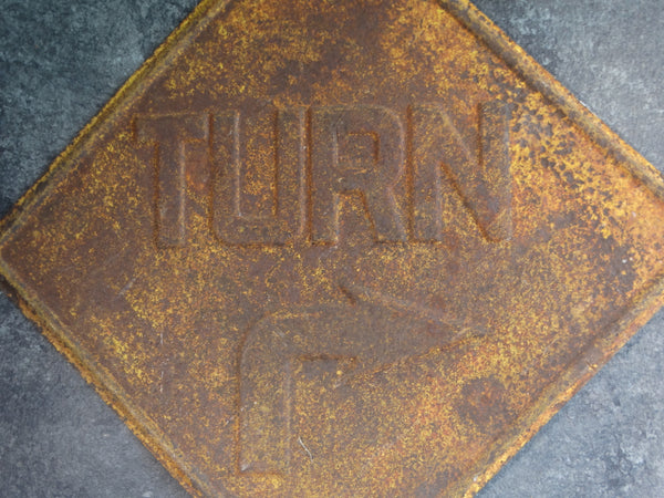 Turn Right - Cast Iron Street Sign Raised Lettering 1930s A2706
