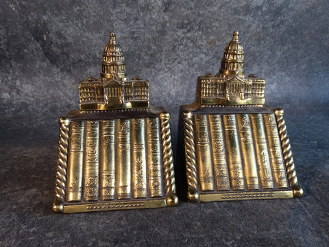 Capitol Building DC - Pair of Brass Finish Metal Souvenir Building Bookends A2724