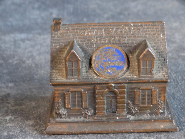 Crestwell Fruit Growers Bank 1920s Metal Souvenir Building of an Ideal Home  A2725