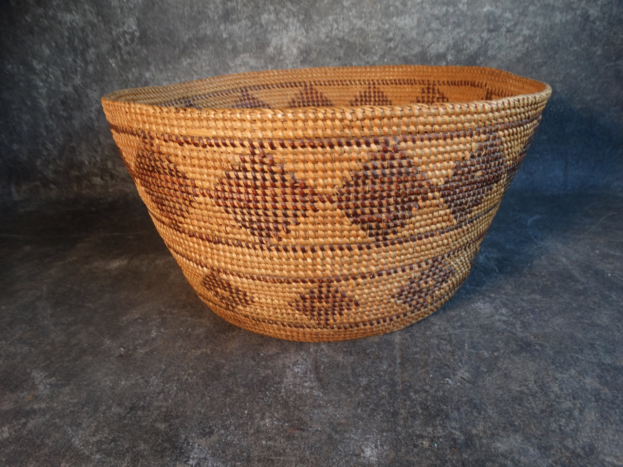 Vintage Woven Wood Copper Bamboo Handmade Basket Box With
