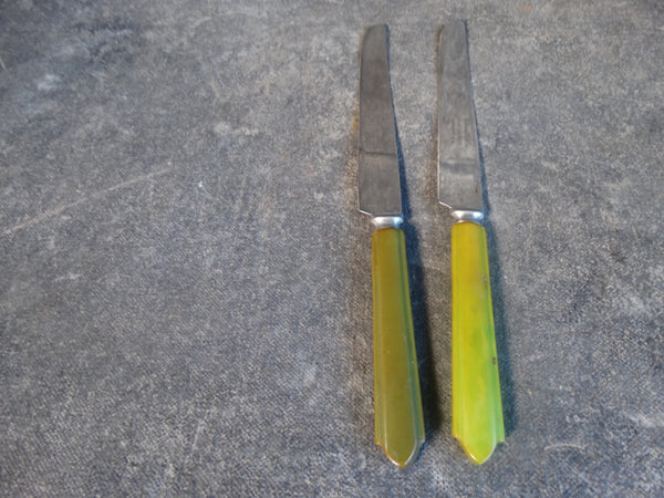 Robinson Knife Co Pale Green Bakelite Set of 2 Knives A2830