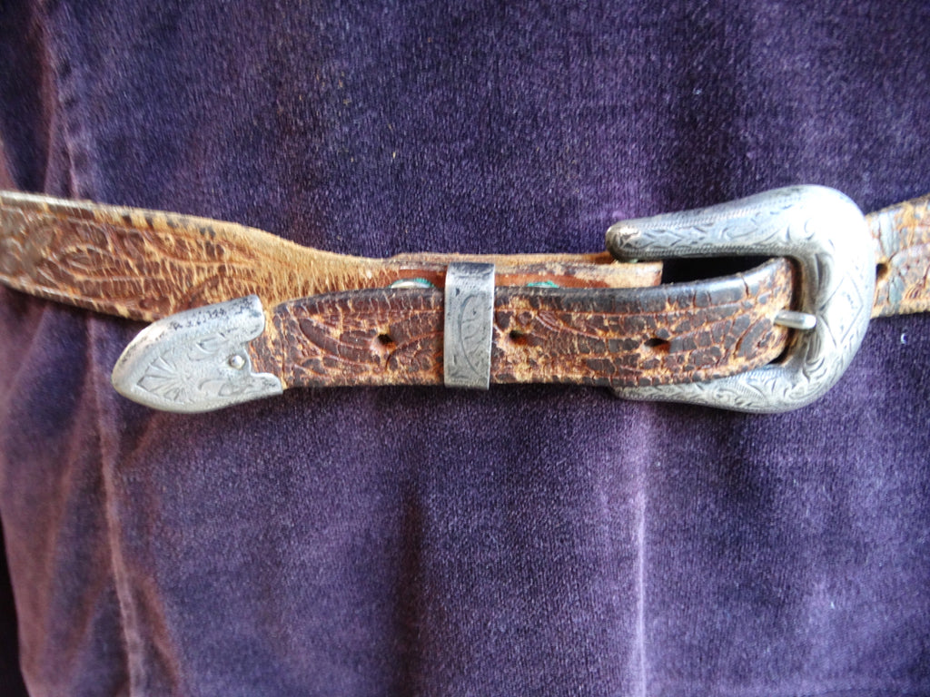 Bohlin Silver Belt Buckle & Hand-Tooled Belt circa 1940 A2851