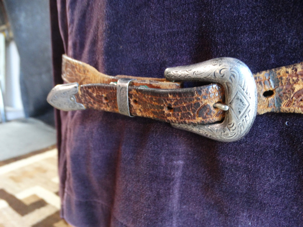 Bohlin Silver Belt Buckle & Hand-Tooled Belt circa 1940 A2851