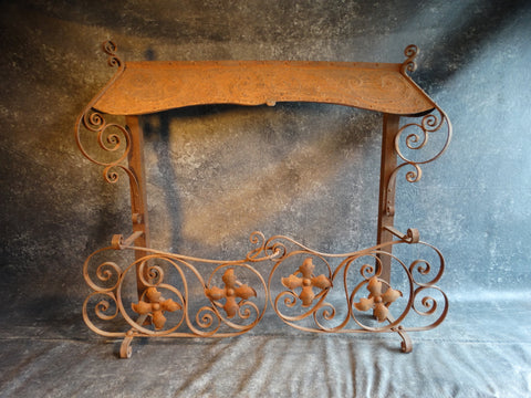 Spanish Revival Wrought Iron Fireplace Hood with Decorative Swinging Fender Gates c 1920s A2924