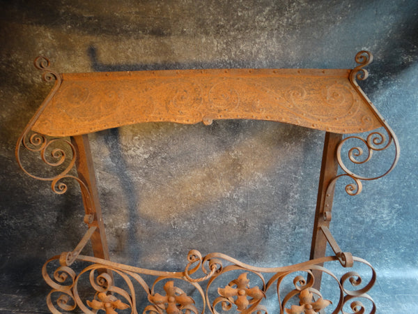 Spanish Revival Wrought Iron Fireplace Hood with Decorative Swinging Fender Gates c 1920s A2924