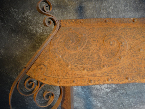 Spanish Revival Wrought Iron Fireplace Hood with Decorative Swinging Fender Gates c 1920s A2924