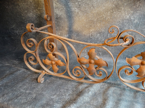 Spanish Revival Wrought Iron Fireplace Hood with Decorative Swinging Fender Gates c 1920s A2924