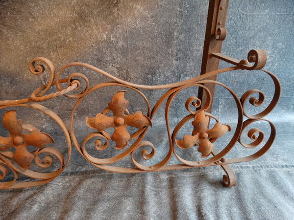 Spanish Revival Wrought Iron Fireplace Hood with Decorative Swinging Fender Gates c 1920s A2924