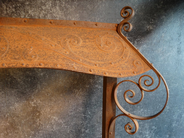 Spanish Revival Wrought Iron Fireplace Hood with Decorative Swinging Fender Gates c 1920s A2924