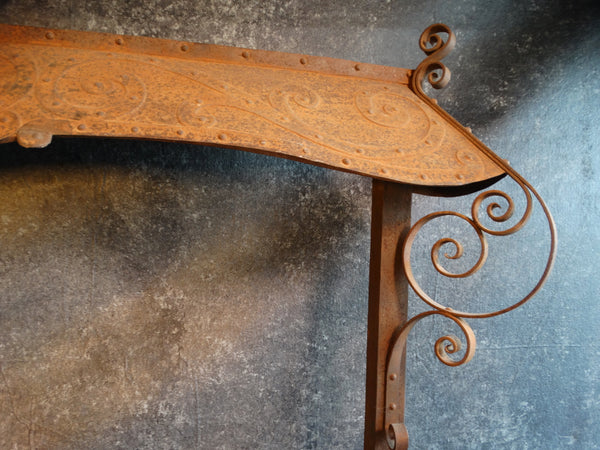 Spanish Revival Wrought Iron Fireplace Hood with Decorative Swinging Fender Gates c 1920s A2924