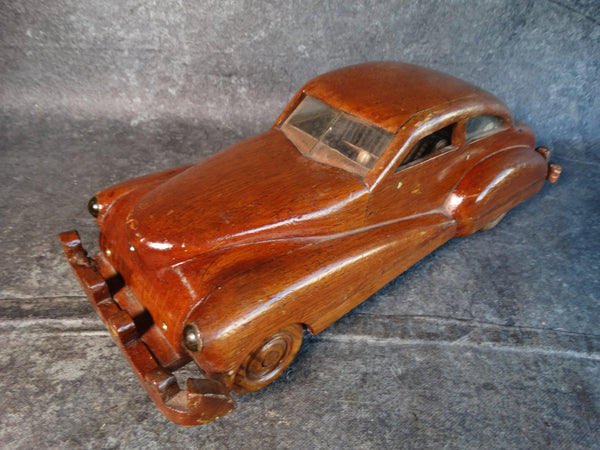 Folk Art Car with Integrated Keepsake Drawer Hand-Carved from Mahogany 1940s A2930