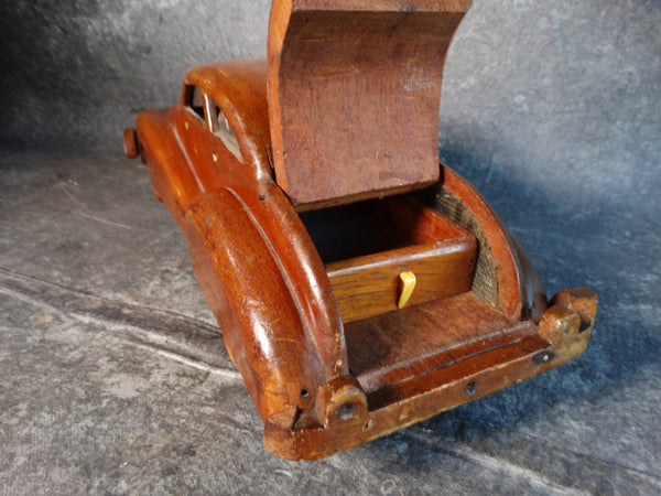 Folk Art Car with Integrated Keepsake Drawer Hand-Carved from Mahogany 1940s A2930