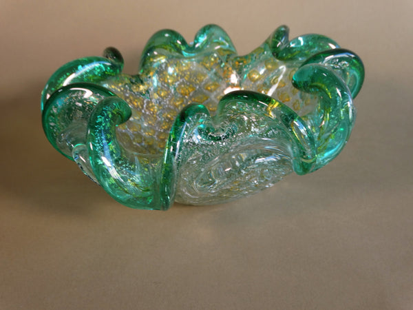 Vintage Murano Green Glass Bowl A2932
