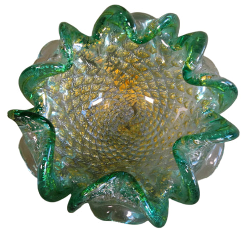Vintage Murano Green Glass Bowl A2932