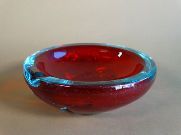 Rare Vintage Murano Red & Blue Glass Bowl A2933