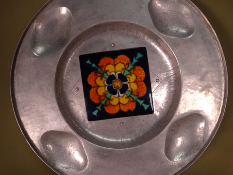 Cellini-Craft Tray with Hispano-Moresque Tile circa 1920s A2957